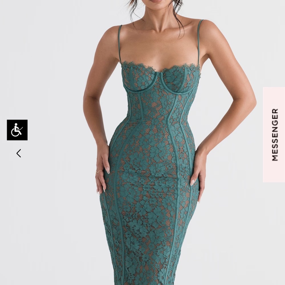 NWT House of CB Joelle Forest Lace Midi Dress